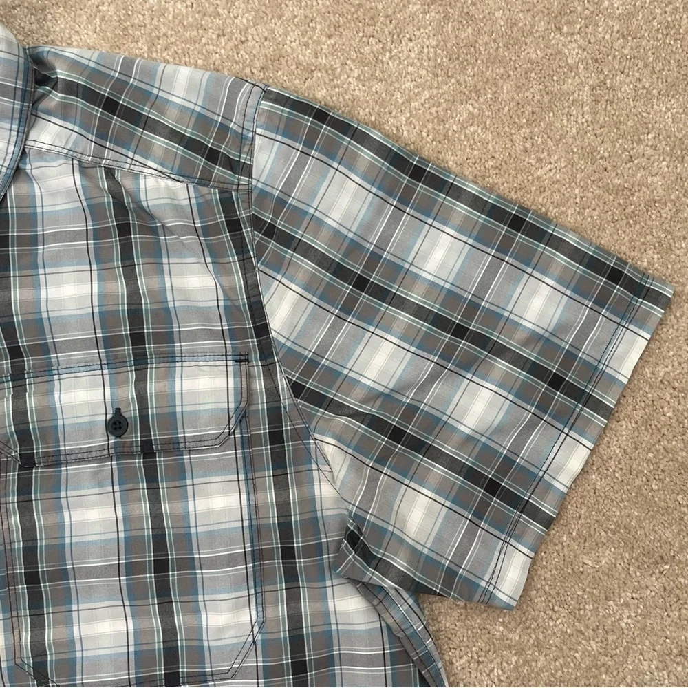 North Face Shirt Large Gray Button Up Plaid Short Sleeve Preppy Outdoor Men